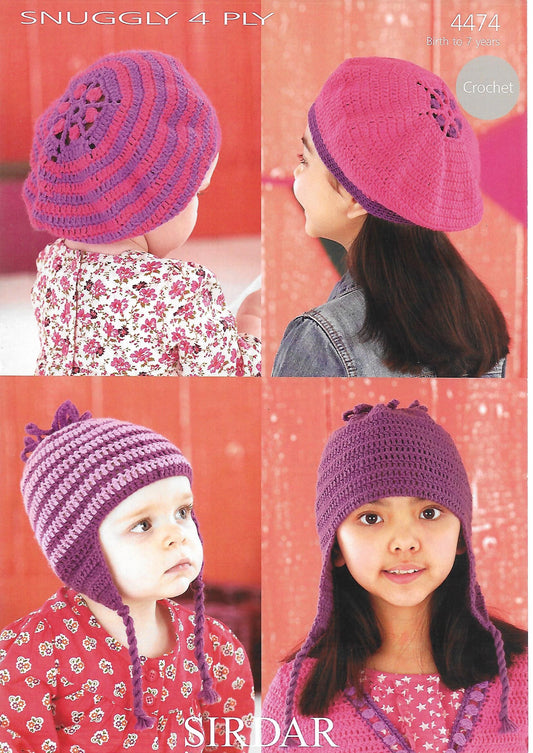 Crochet Pattern 4474 - Berets & Helmets in Snuggly 4 Ply