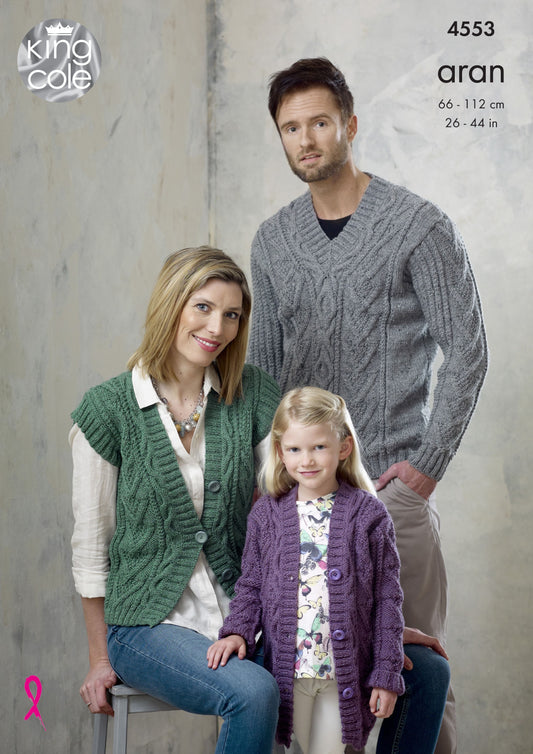 Knitting Pattern 4553 - Family Sweater, Cardigan and Waistcoat in Fashion Aran