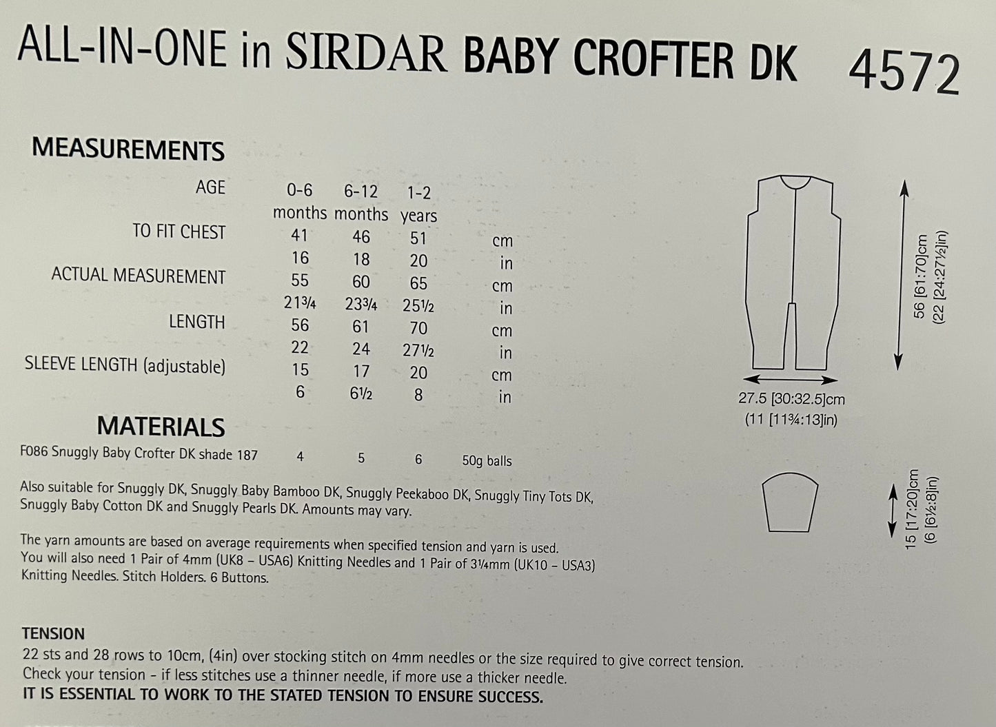 Knitting Pattern 4572 - Onesie in Baby Crofter DK