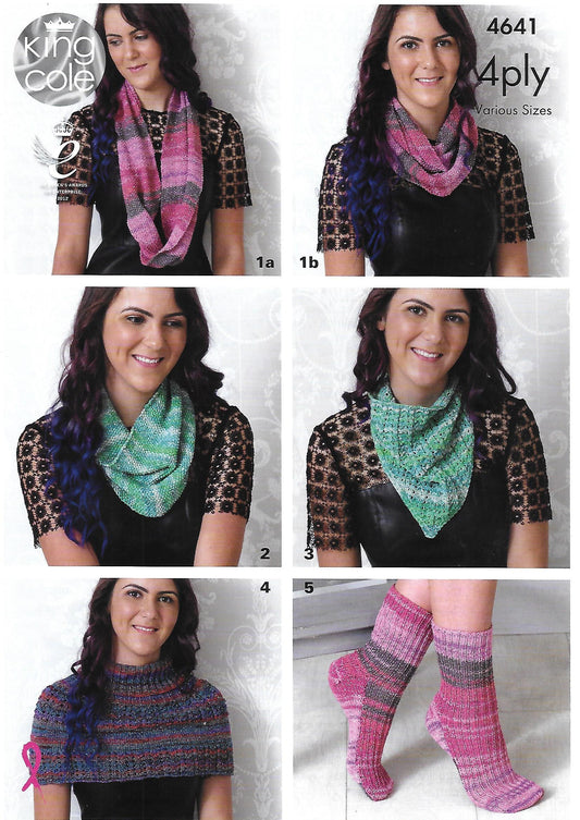 Knitting Pattern 4641 - Scarf, Snood, & Socks in Glitz 4 Ply