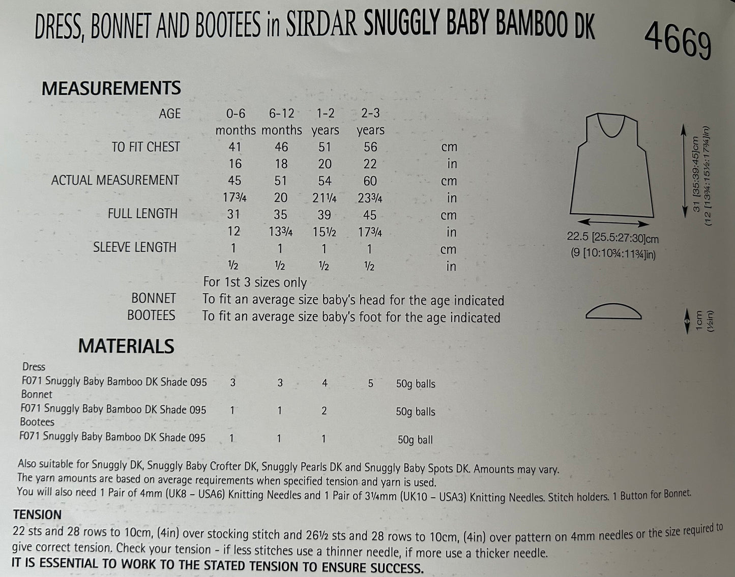 Knitting Pattern 4669  - Dress, Bonnet & Booties in Snuggly Baby Bamboo DK
