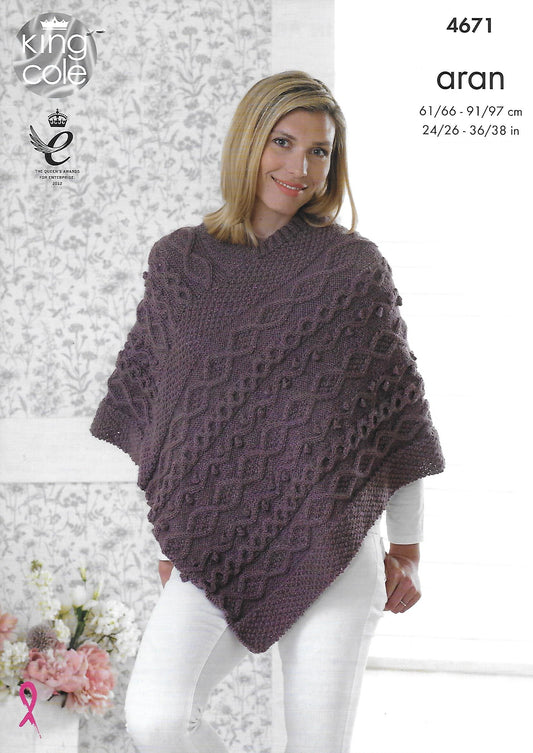 Knitting Pattern 4671 - Ponchos & Hat in Fashion Aran