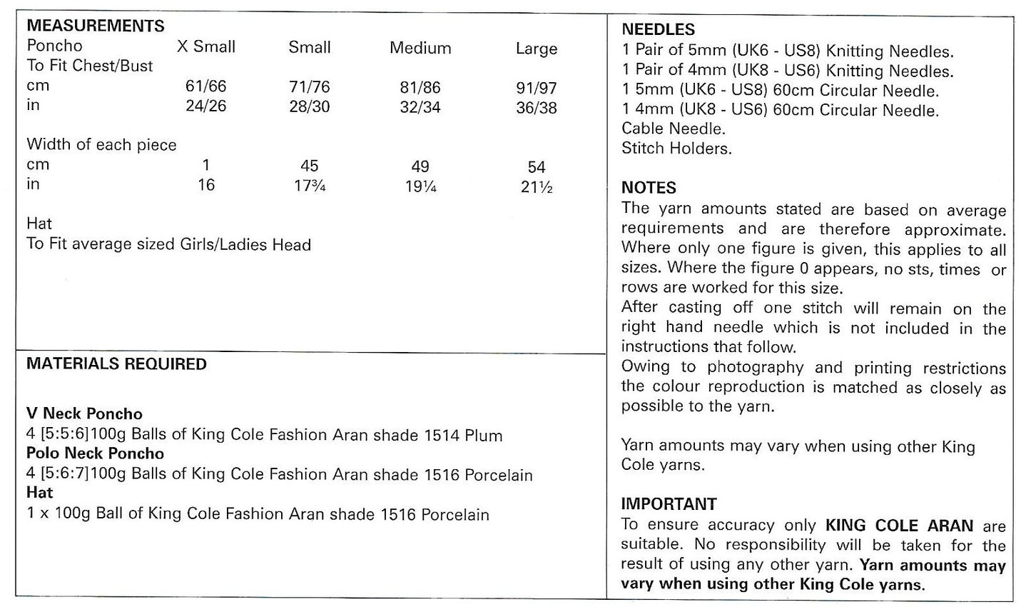 Knitting Pattern 4671 - Ponchos & Hat in Fashion Aran