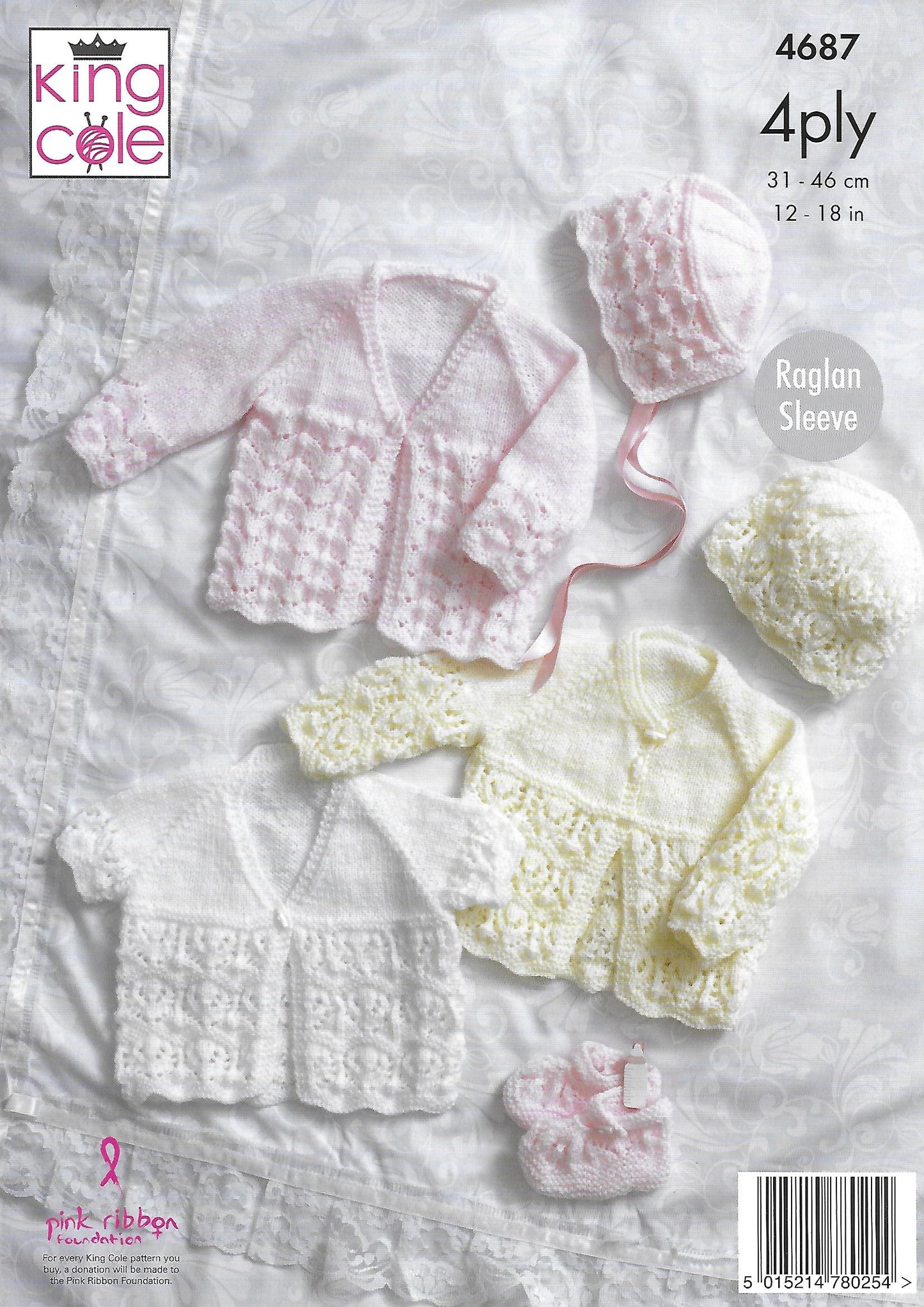Knitting Pattern 4687 - Matinee Coats, Bonnet, Hat, & Booties in Comfort 4 Ply