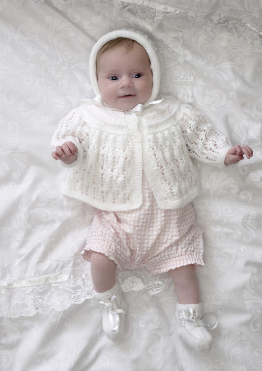 Knitting Pattern 4688 - Matinee Coat, Cardigan, Bonnet & Bootees Knitted with Comfort 4Ply & Comfort DK