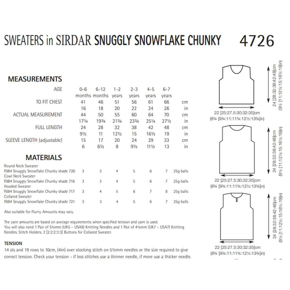 Knitting Pattern 4726 - Sweaters In Snuggly Snowflake Chunky
