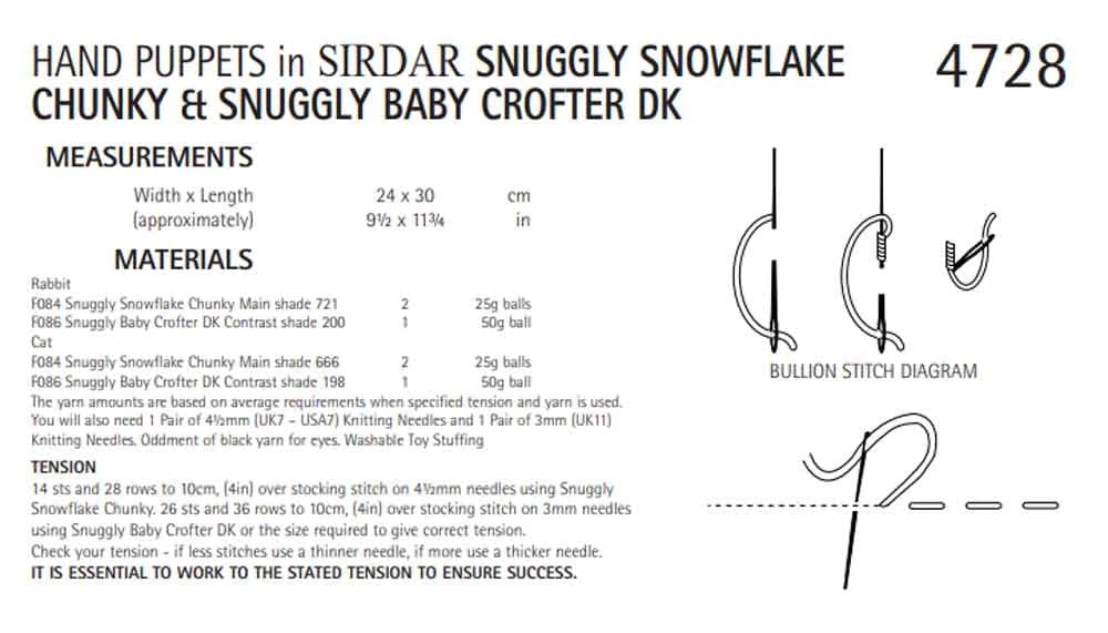 Knitting Pattern 4728 - Hand Puppets in Snowflake Chunky & Baby Crofter DK