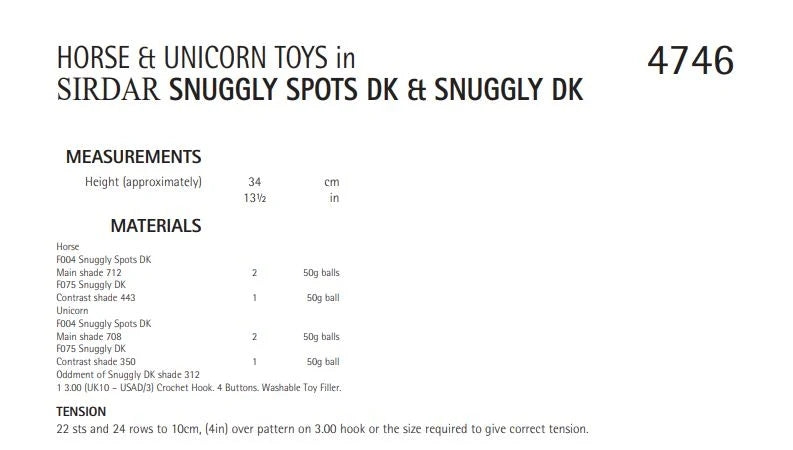 Crochet Pattern 4745 - Horse & Unicorn Toys in Snuggly DK