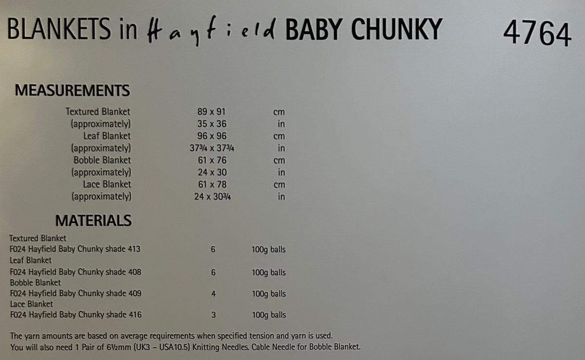 Knitting Pattern 4764 - Blankets in Baby Chunky