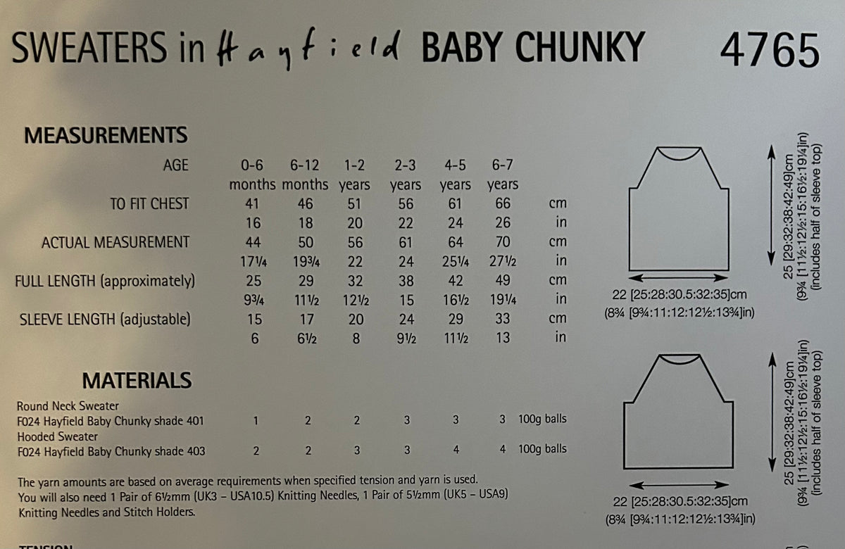 Knitting Pattern 4765 - Sweaters in Baby Chunky
