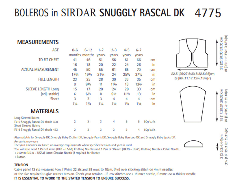 Knitting Pattern 4775 - Boleros in Snuggly Rascal DK