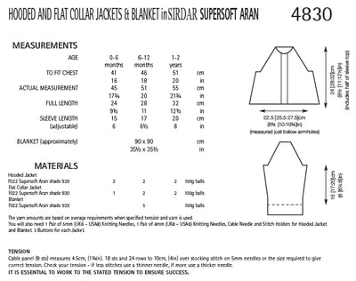 Knitting Pattern 4830 - Hooded & Flat Collared Jackets & Blanket in Supersoft Aran