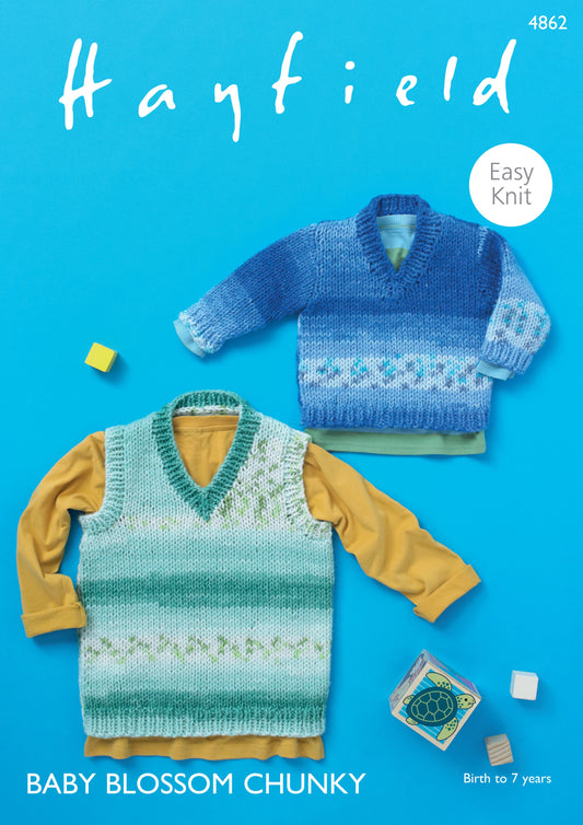 Knitting Pattern 4862 - Sweater & Tank in Baby Blossom Chunky