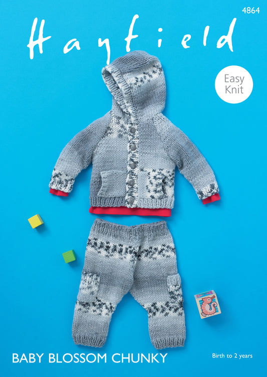 Knitting Pattern 4864 - Hooded Jacket & Trousers in Baby Blossom Chunky