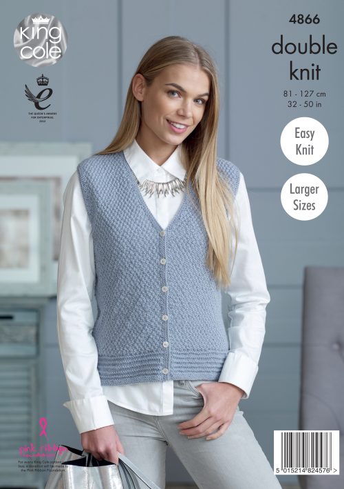 Knitting Pattern 4866 - Cardigan & Waistcoat knitted in Baby Alpaca DK