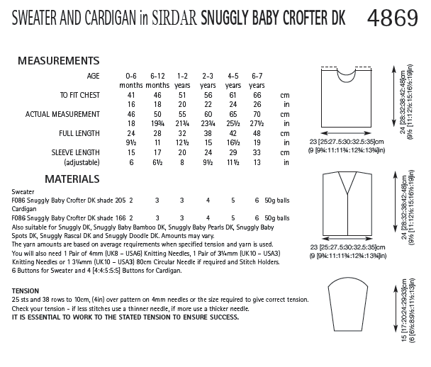 Knitting Pattern 4869 -  Cardigan & Jumper in Baby Crofter DK