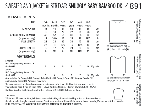 Knitting Pattern 4891 - Sweater & Jacket in Snuggly Baby Bamboo DK