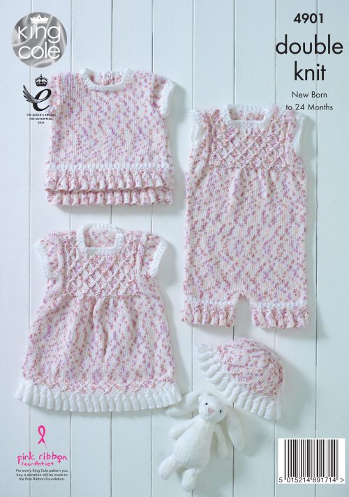 Knitting Pattern 4901 - Baby Set Knitted in King Cole Cherish Dash DK