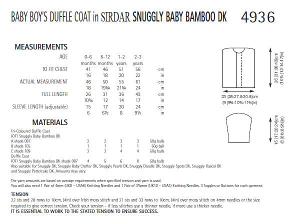 Knitting Pattern 4936 - Baby Boys Duffle Coat in Snuggly Baby Bamboo DK