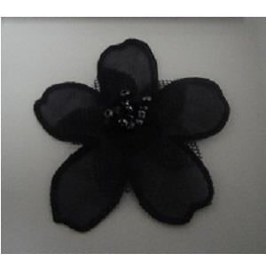 IRON ON MOTIF - FLOWER WITH BEAD CENTRE - Black