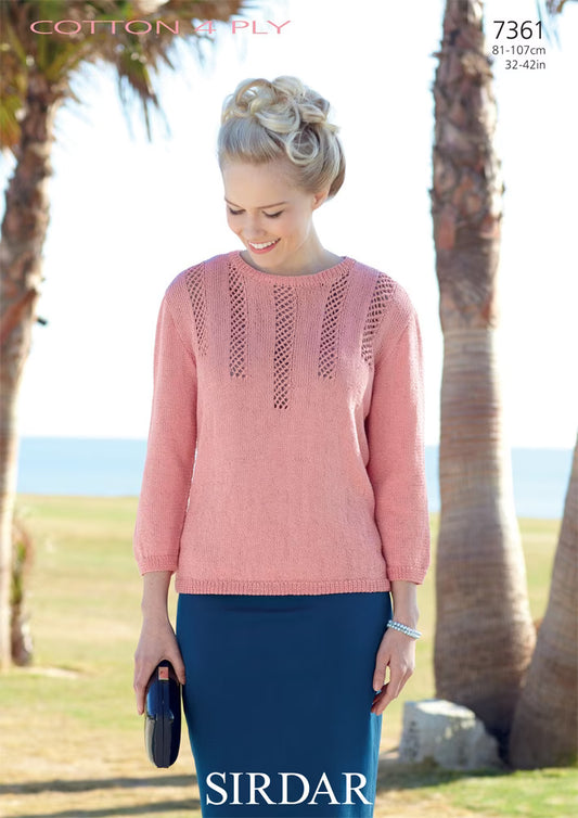 Knitting Pattern 7361 - Sweater in Cotton 4 Ply