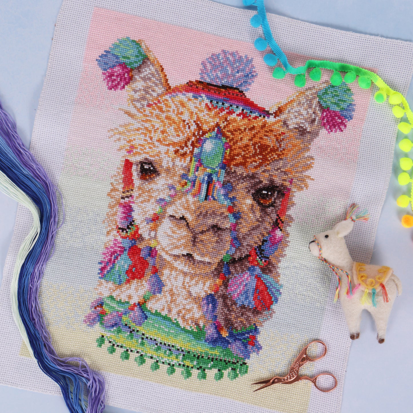 PRINTED - NO COUNT - Cross Stitch Kit - Alpaca