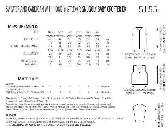 Knitting Pattern 5155 - Sweater & Cardigan with Hood in Baby Croter DK