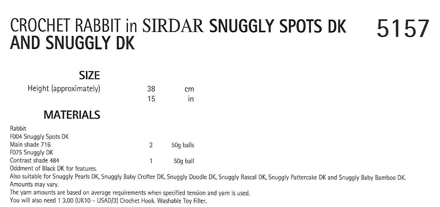 Crochet Pattern 5157 - Rabbit in Snuggly Spots DK & Snuggly DK