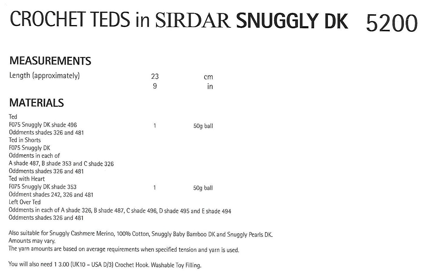 Crochet Pattern 5200 - Crochet Teddies in Snuggly DK