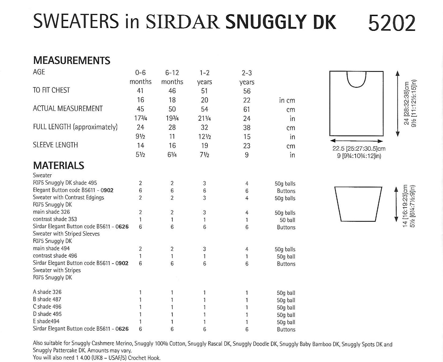 Crochet Pattern 5202 - Sweaters in Snuggly DK