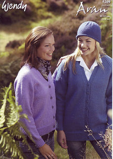 Knitting Pattern 5209 - V-Neck Raglan Cardigan & Hat in Aran