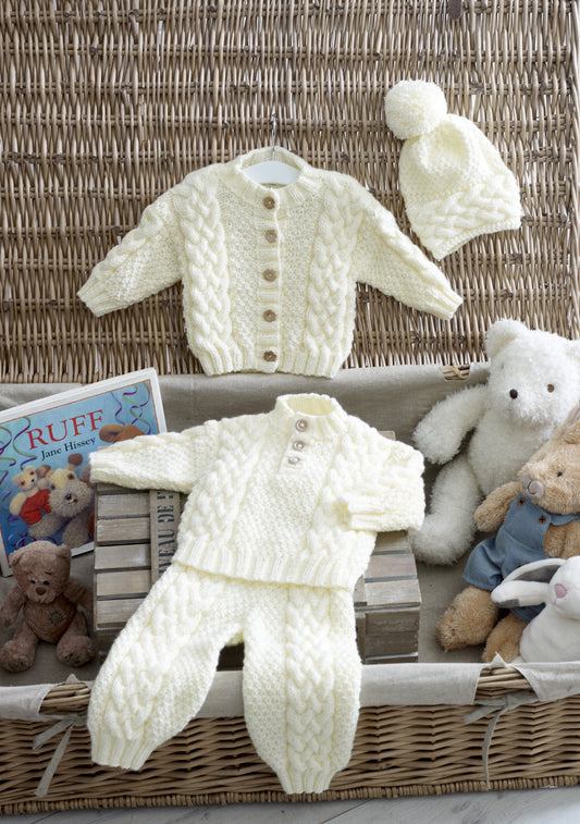 Knitting Pattern 5222 - Sweater, Cardigan, Trousers & Hat Knitted in Comfort Aran