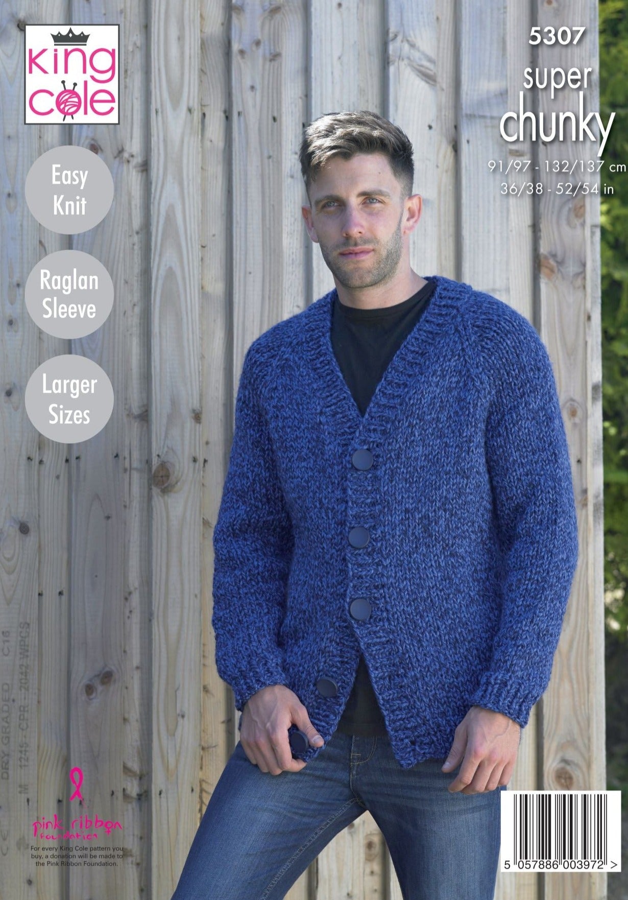 Knitting Pattern 5307 - V Neck Cardigan & Sweater Knitted in Big Value Super Chunky Stormy