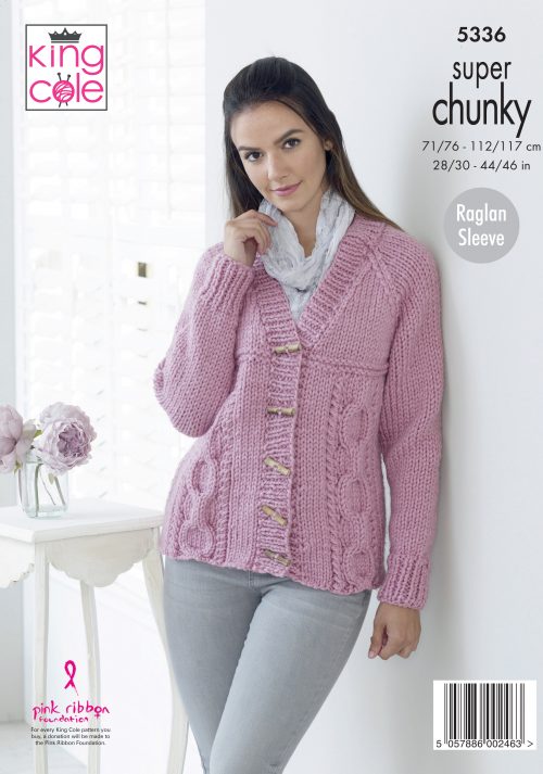 Knitting Pattern 5336 - Sweater & Cardigan Knitted in Big Value Super Chunky