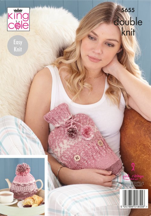 Knitting Pattern 5655 - Cushion, Throw, Tea Cosy & Hot Water Bottle Cover Knitted in Fjord DK