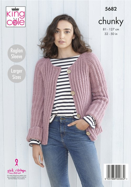Knitting Pattern 5682 - Sweater & Cardigan Knitted in Subtle Drifter Chunky