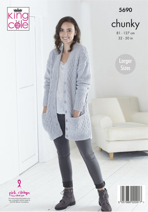 Knitting Pattern 5690 - Cardigans Knitted in Ultra Soft Chunky