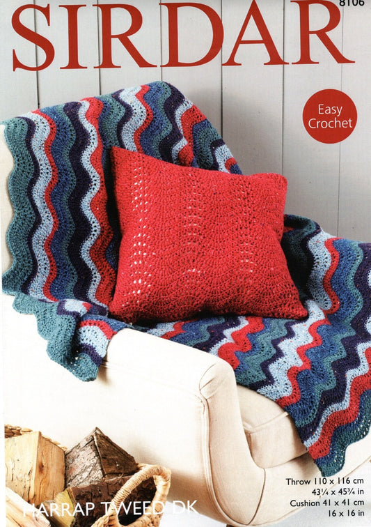 Crochet Pattern 8106 - Throw & Cushion Cover in Harrap Tweed DK