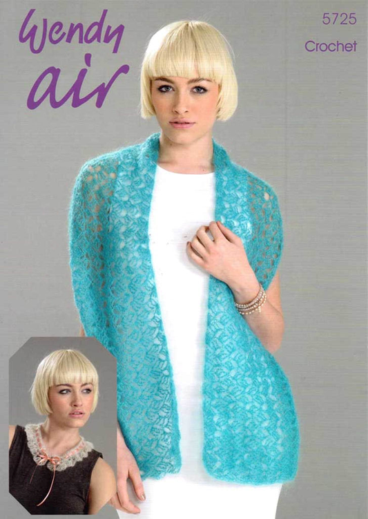 Crochet Pattern 5725 - Shawl and Collar in Wendy Air Lace Weight