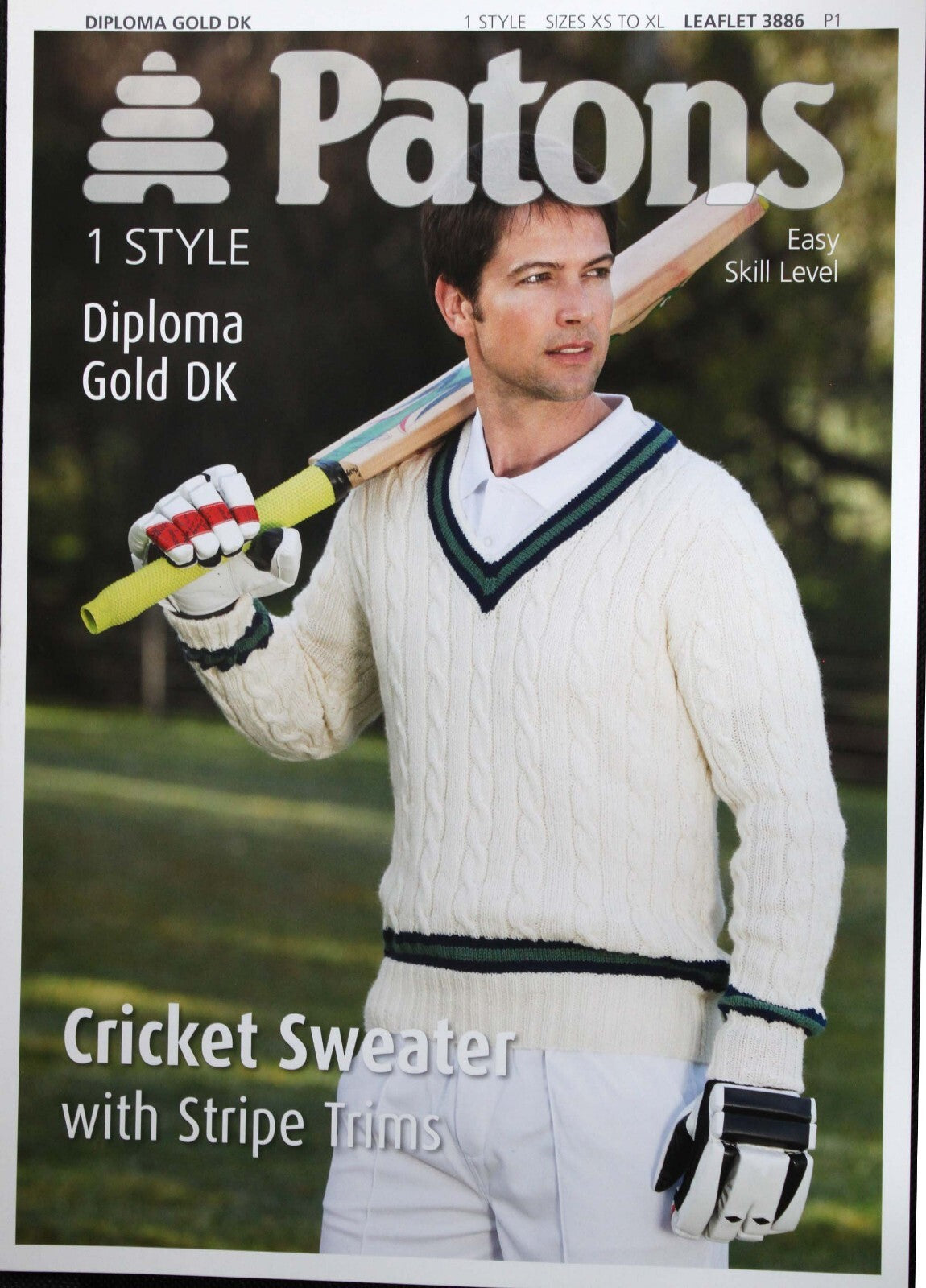 Knitting Pattern 3886 - Men's Cricket Sweater with Stripe Trim in DK