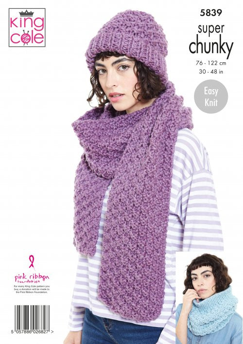 Knitting Pattern 5839 - Sweater, Cowl, Scarf And Hat: Knitted in Big Value Super Chunky