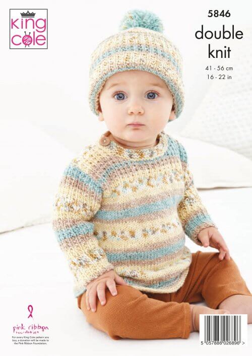 Knitting Pattern 5846 - Sweater, Cardigan & Hats Knitted in Drifter For Baby DK