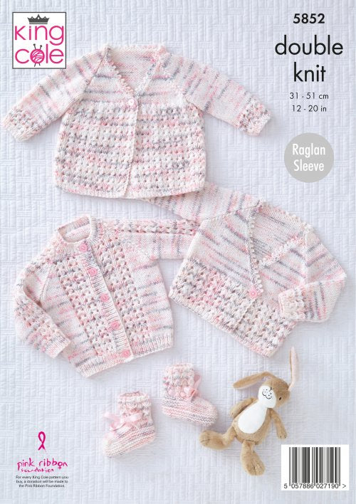 Knitting Pattern 5852 - Matinee Coat, Cardigans & Bootees Knitted in Little Treasures DK