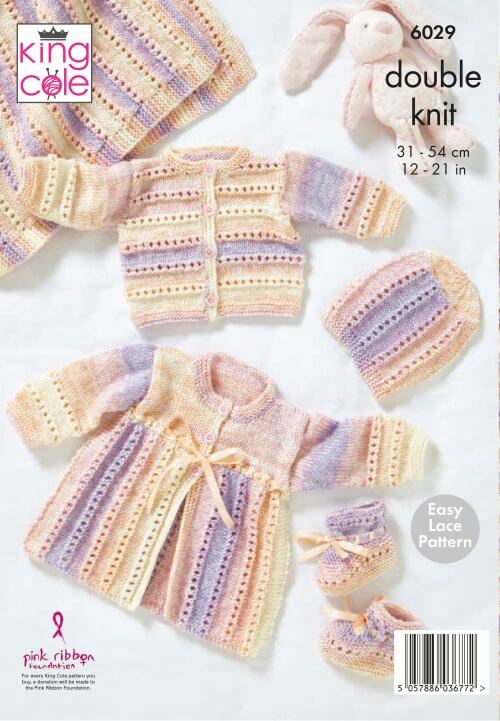 Knitting Pattern 6029 - Cardigan, Matinee Coat, Hat, Booties & Blanket Knitted in Cutie Pie DK