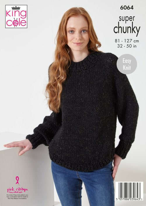Knitting Pattern 6064 - Sweaters Knitted in Celestial Super Chunky