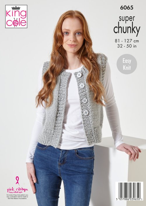 Knitting Pattern 6065 - Cardigan & Waistcoat Knitted in Celestial Super Chunky