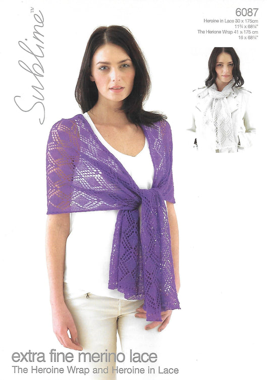 Knitting Pattern 6087 - Lace Shawl & Scarf in Sublime Extra Fine Merino Lace