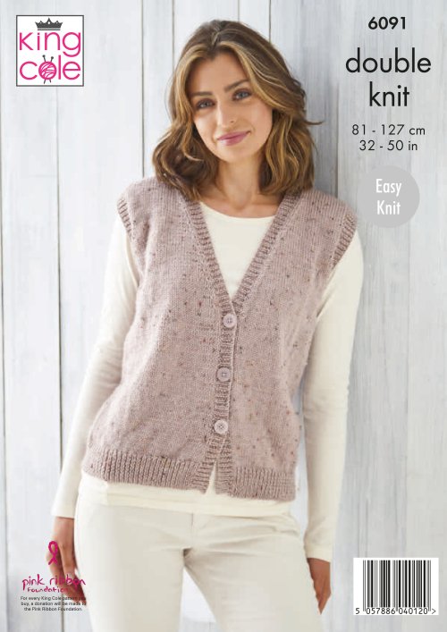 Knitting Pattern 6091 - Waistcoats Knitted in Big Value Tweed DK