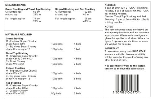 Knitting Pattern 6096 - Christmas Stockings Knitted In Super Chunky And Chunky