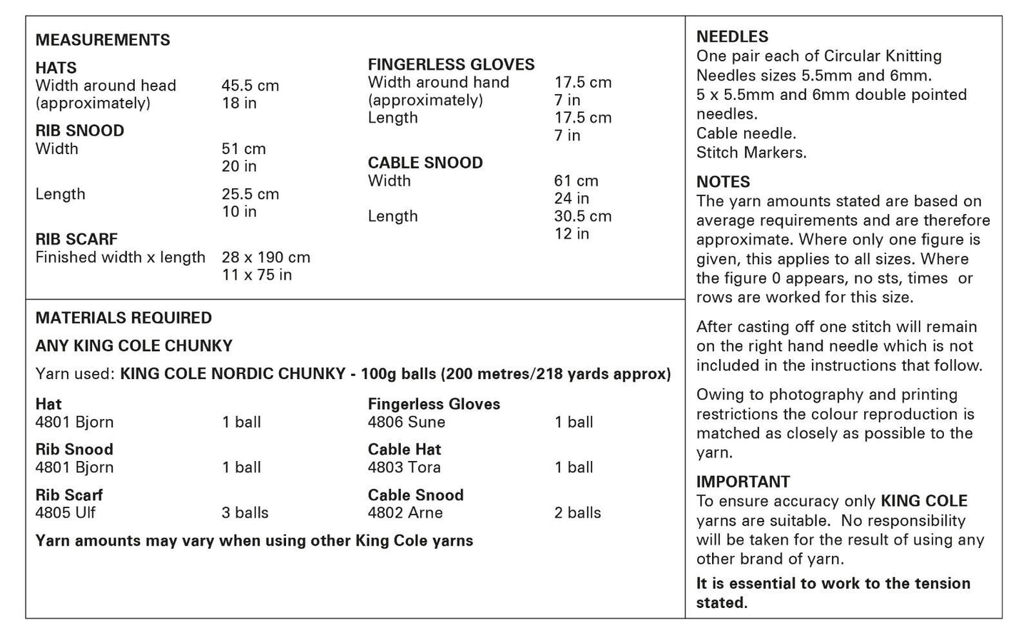 Knitting Pattern 6113 - Accessories Knitted in Nordic Chunky